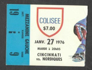 Wha Ticket Stub 1976 Quebec Nordiques Vs Cincinnati Stingers