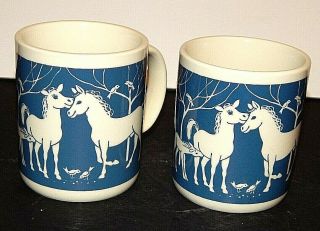 Vintage Papel Barnyard Animals Coffee Cup Mug Blue Horses Set Of 2 Mugs