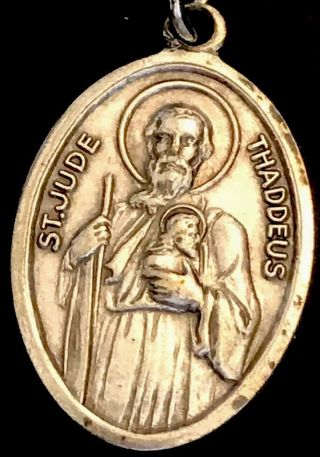 Vintage Catholic Saint Jude Thaddeus Pray For Us Silver Tone Medal Pendant Italy