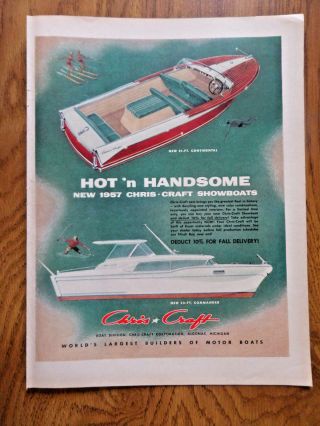 1956 Chris Craft Boats Ad 21 Ft Continental & 32 Ft Commander Showboats