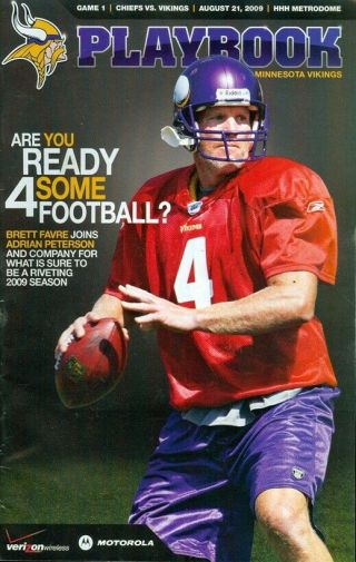 2009 Minnesota Vikings Vs Kansas City Chiefs " Playbook " Game Program Brett Favre