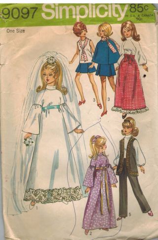 9097 Vintage Simplicity Sewing Pattern Doll Clothes Fits Barbie Julia Maddie Mod