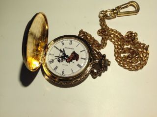 Vintage Majestron Quartz Pocket Watch W/ Chain.  Benl5c