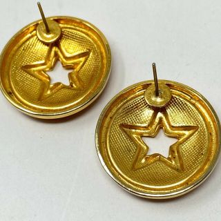 Vintage Earrings Red Star Round Costume Jewelry Retro Pierced Gold Tone