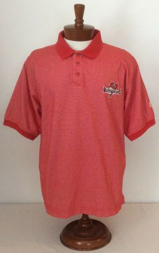 Tampa Bay Buccaneers Vtg Logo Athletic Polo Shirt Red Check Sewn Logo Mens Sz L