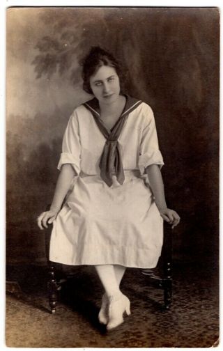 082820 Vintage Rppc Real Photo Postcard Young Woman In Middy Blouse