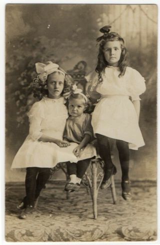 120320 Vintage Rppc Postcard 3 Sisters Little Girls Maxine Marjorie And Iris