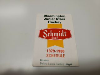 Rs20 Bloomington Jr.  Stars 1979/80 Minor Hockey Pocket Schedule - Schmidt Beer
