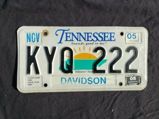 2005 Tennessee Sunrise License Plate Davidson County Kyq 222