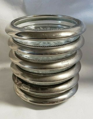 Vintage Leonard Silver - Plate Glass/crystal Coasters Set Of 6
