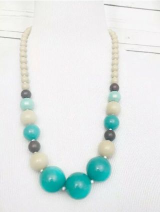 Vintage Necklace Teal Chunky Boho Beaded Statement Costume Jewelry