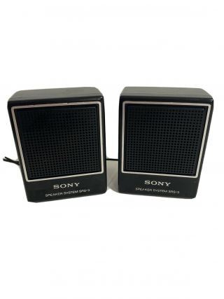 Vintage Sony Srs - 3 Mini Stereo Speaker System For Walkman Speakers Black