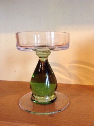 vintage green pedestal glass pillar candle holder with candle 2