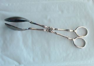 Vintage Salad Serving Tongs,  Silver Plated,  Made In Italy,  Scissor - Style