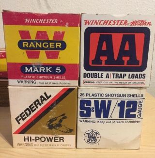 4 Empty 12 Gauge Shotgun Shell Boxes Winchester Western Federal Smith Wesson