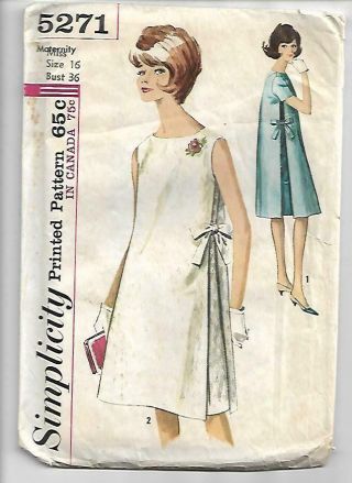 Vintage Dated 1963 Simplicity 5271 Maternity Dress Sewing Pattern Uncut Size 16