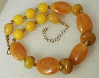 Vintage Butterscotch Egg Yolk Thermoplastic Faux Amber Bead Necklace