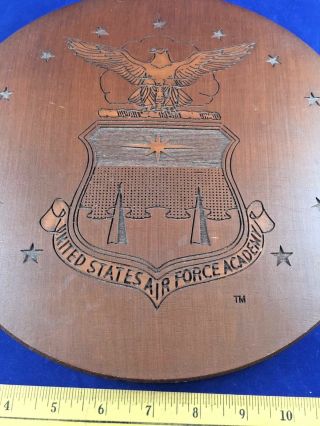Vintage Us Air Force Academy Engraved Wood Pecan Plaque Handcrafted Usa Red Mill