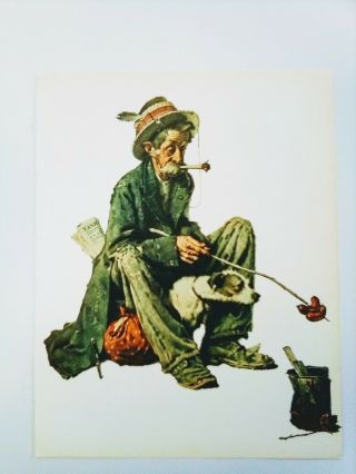 Norman Rockwell Vintage Print Dining Out 1924 8.  5 " X11 " Hobo Roasting Weiners Dog
