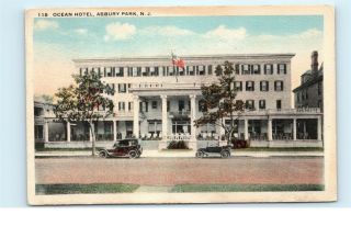 1920s Ocean Hotel Asbury Park Nj Jersey Old Cars Vintage Postcard C28