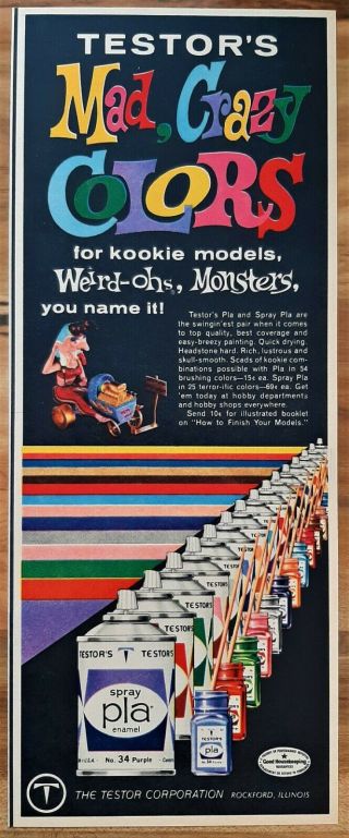 Vintage 1964 Hawk Weird - Ohs Drag Hag Testors Model Spray Paint Advertisement