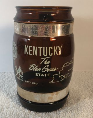 Vintage Kentucky The Blue Grass State Amber Glass Wood Handle Beer Mug 5 " Tall