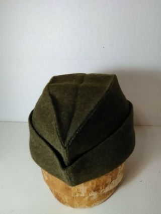 Vintage Army Garrison Olive Green Wool U.  S.  Military Hat Cap Bin 6