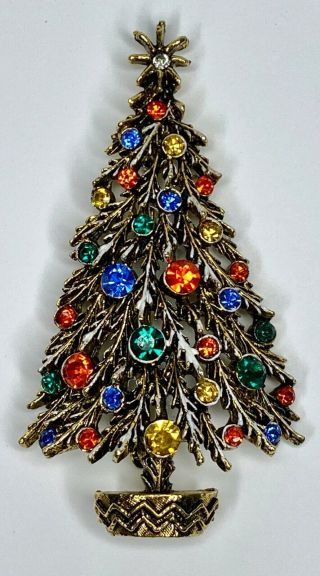 Art Arthur Pepper Signed Vintage Brooch Pin Christmas Tree Brooch Pin Rhinestone