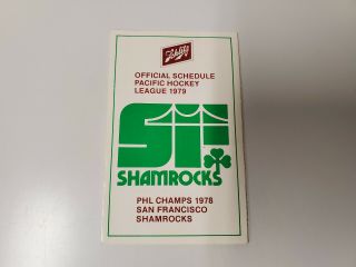 Rs20 San Francisco Shamrocks 1978/79 Minor Hockey Pocket Schedule - Schlitz