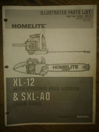 Vintage Homelite Textron Chain Saw Xl - 12 & Sxl - A0 Parts List Booklet
