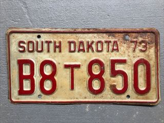 Vintage 1973 South Dakota License Plate White/red Truck B8t850