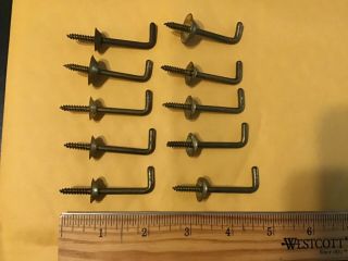 10 Vtg Solid Brass 2” Shoulder Screw Hooks “l” Shape