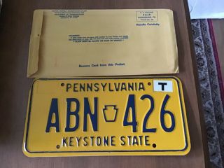 Vintage Collectible Pennsylvania Yellow License Plate With T Sticker From 1970’s