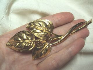Vintage Big Long Leaf Cluster Leaves Gold Pin Brooch Costume Jewelry Trifari