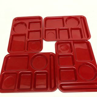 4 Vintage Silite Melamine Divided Red Trays School Cafeteria Lunch 14 X 10