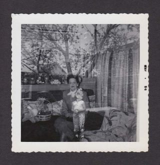 Double Exposure Woman W/little Lady On Lap Old/vintage Photo Snapshot - P103