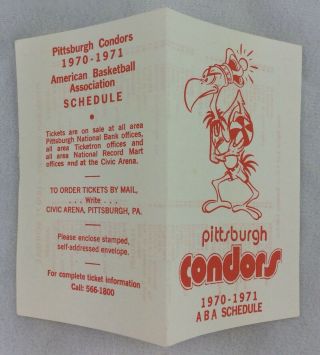 Aba 1970 - 71 Pittsburgh Condors Basketball Pocket Schedule