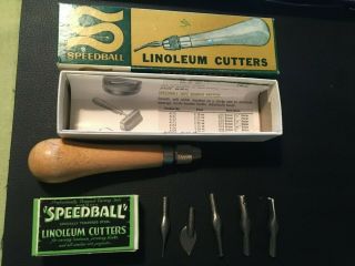 Vintage Speedball Linoleum Cutter 5 Blades Cutters In Boxes /