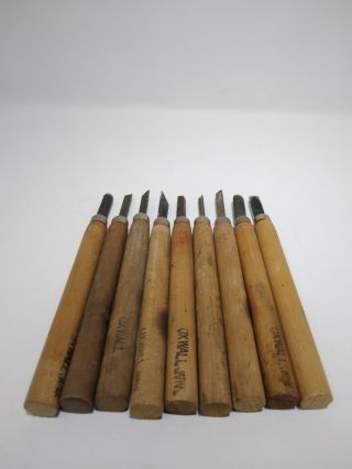 Oxwall Japan Wood Lathe Carving Tools Vintage 9 - Piece Chisels Pre - Owned 5 - Inch