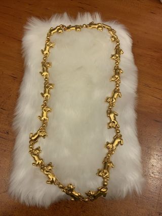 Lovely Gold Tone Vintage Playful Cat Kitty Linked Chain 20” Necklace