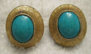 Vintage Signed Les Bernard Gold Tone With Colored Stone Clip Earrings