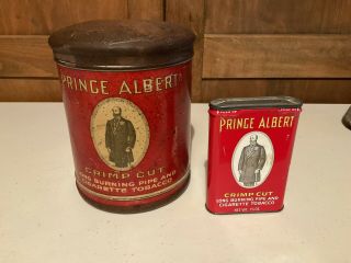 2 Vintage Prince Albert Pipe Tobacco Canister Tins Collectible Advertising Decor