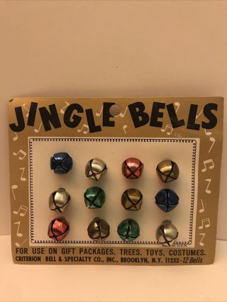 Vintage Christmas Jingle Bells Red Blue Green Multi Color On Card 12 Bells Retro