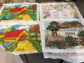 Vintage 1986,  1988,  1991 &1992 Linen Calendar Kitchen Tea Towels