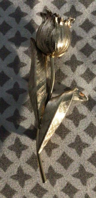 Vintage Napier Sterling Silver Pin Brooch Gilt Gold Tulip Flower Blossom