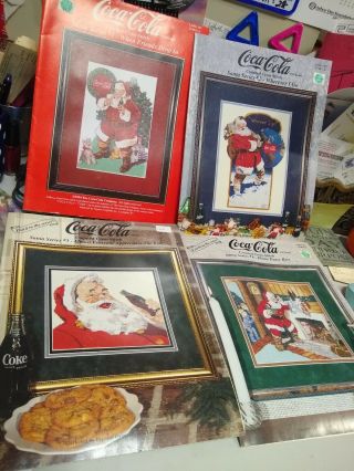 4 Vtg Counted Cross Stitch Coca - Cola Santa Series Books - 1,  2,  3,  4,  1994 - 95