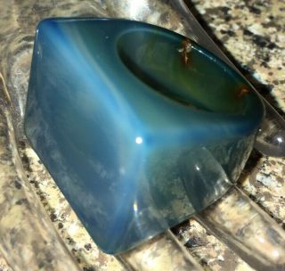 Vintage Carved Blue Agate Stone Ring