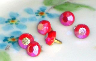 23j Vintage Glass Doll Buttons Pink Ab Aurora Borealis Rose 5mm Tiny Mini Nos