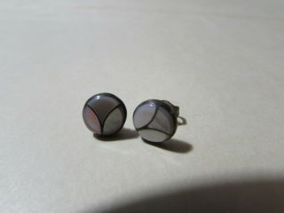 Vintage 1/4 " Round Mother Of Pearl Pink Hue (silver?) Post Pierced Earrings