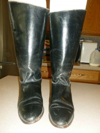 Vintage Field Riding Boots Equestrian Black Leather Mens 8n Womens 10n